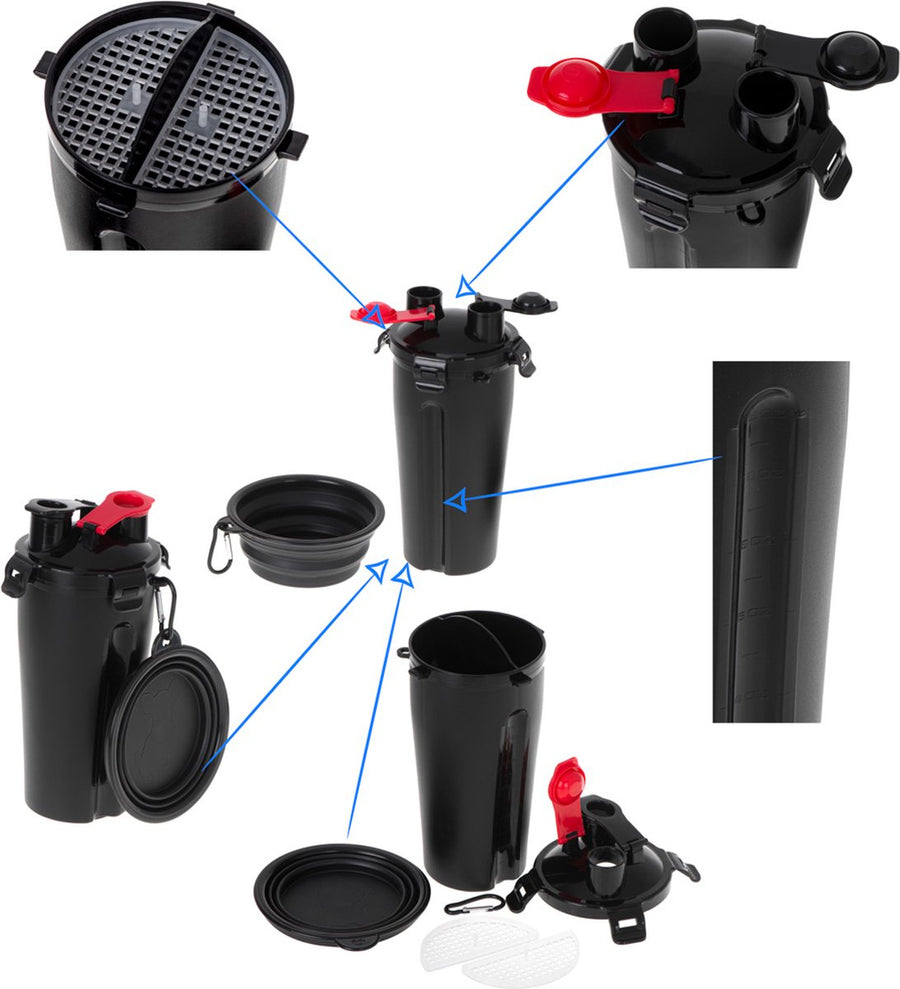 Ariko Huisdier beker voor voedsel en water - 2 in 1 beker - water en voedsel tegelijkertijd bewaren - met eet of drinkbak - makkelijk voor onderweg