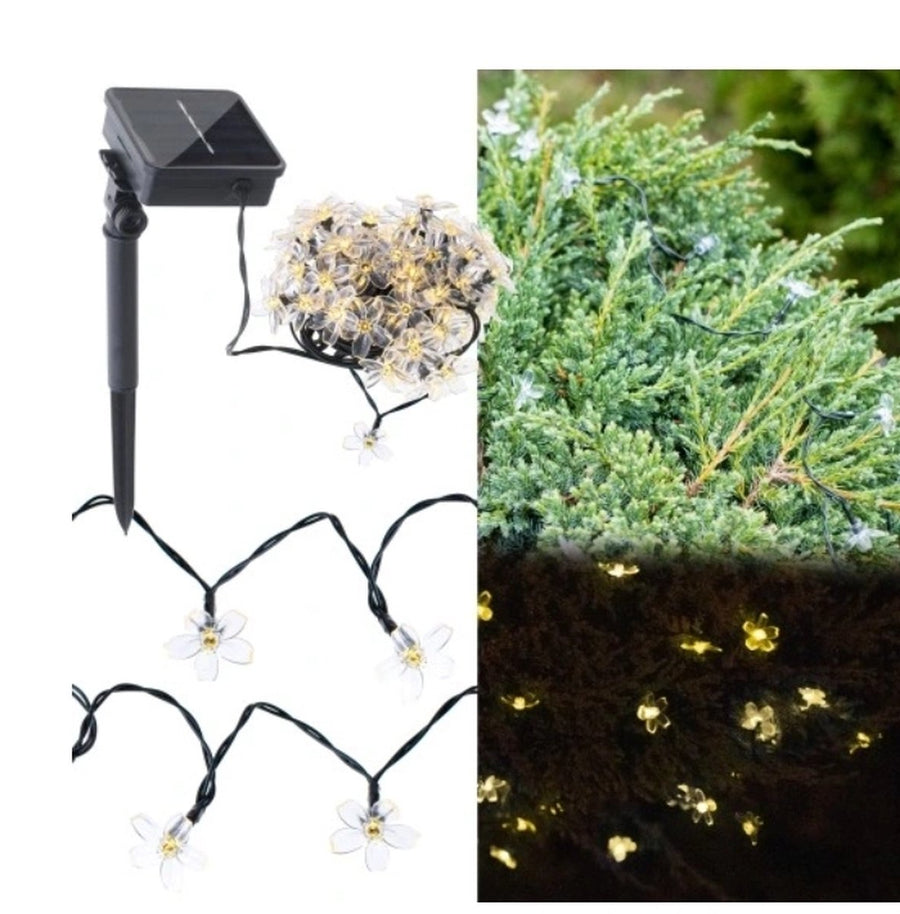 Ariko Solar Flower Tuin Verlichting - 7M - 50 LED WARM-WIT - met zonnepaneel - waterdicht - 8 instellingen