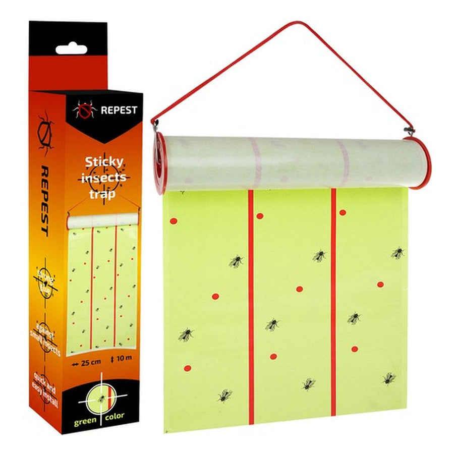 Ariko Insecten Vliegenkleefrol - Trekt vliegen aan - Insecten val - Plak gordijn - Makelijk op te hangen - Geel - 10 Meter - 25cm Breed