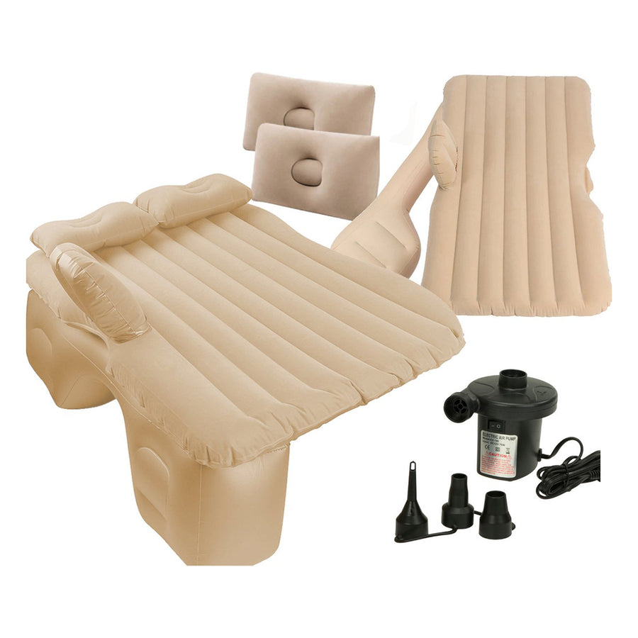 Ariko Comfortabel Opblaasbaar Matras voor Auto - Inclusief Elektrische Luchtpomp en Kussens - Ideaal voor Camping - Transporttas Inbegrepen - Beige