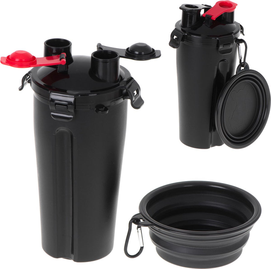 Ariko Huisdier beker voor voedsel en water - 2 in 1 beker - water en voedsel tegelijkertijd bewaren - met eet of drinkbak - makkelijk voor onderweg