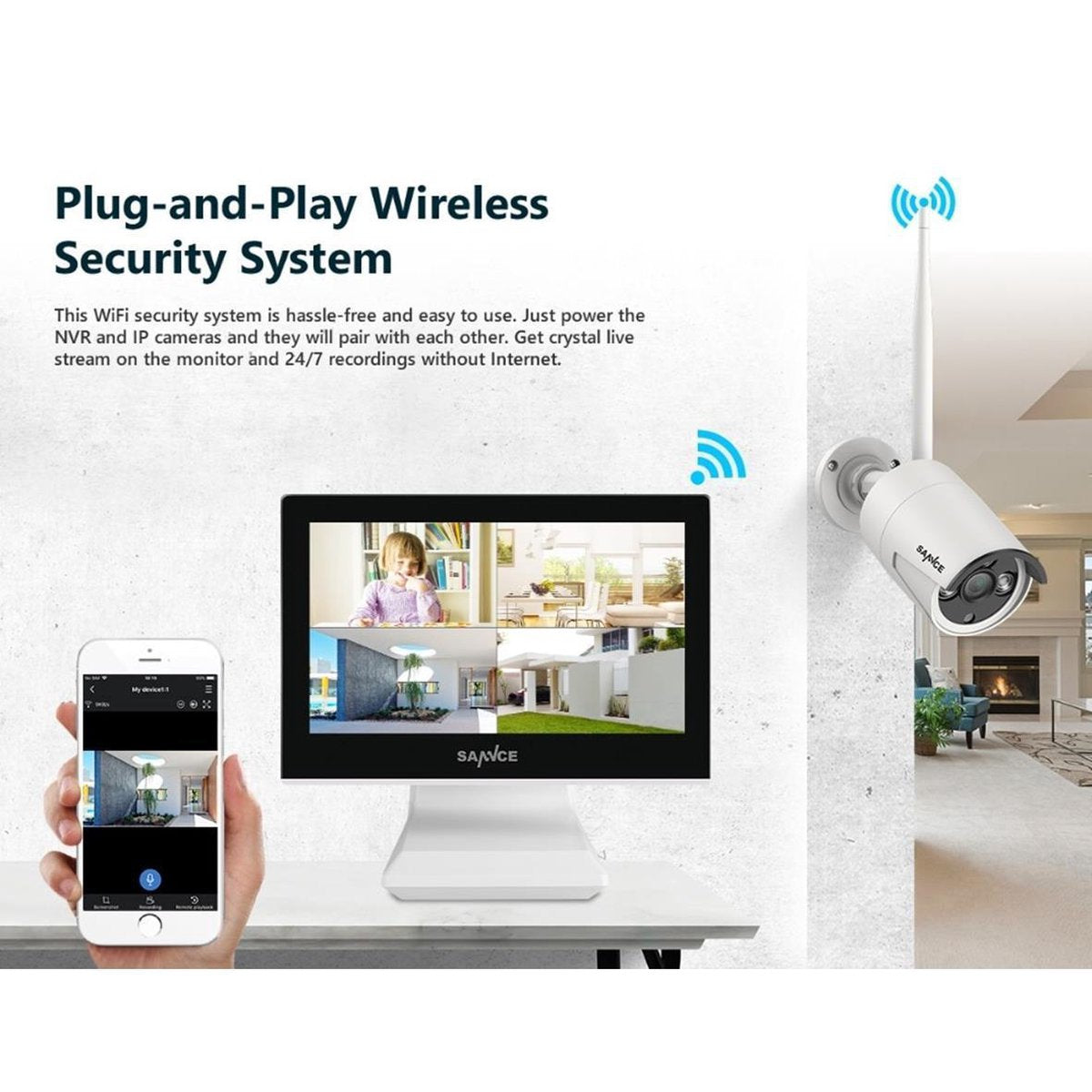Système de caméra sans fil 4 caméras - Moniteur 10 pouces - Contrôle d'application - 1 To HD - Plug and Play
