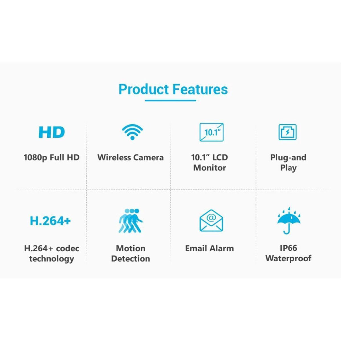 Système de caméra sans fil 4 caméras - Moniteur 10 pouces - Contrôle d'application - 1 To HD - Plug and Play