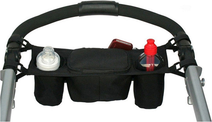 Ariko Kinderwagen organizer - buggy organizer - voor drinkfles - 4 zakken - ritssluiting - zwart