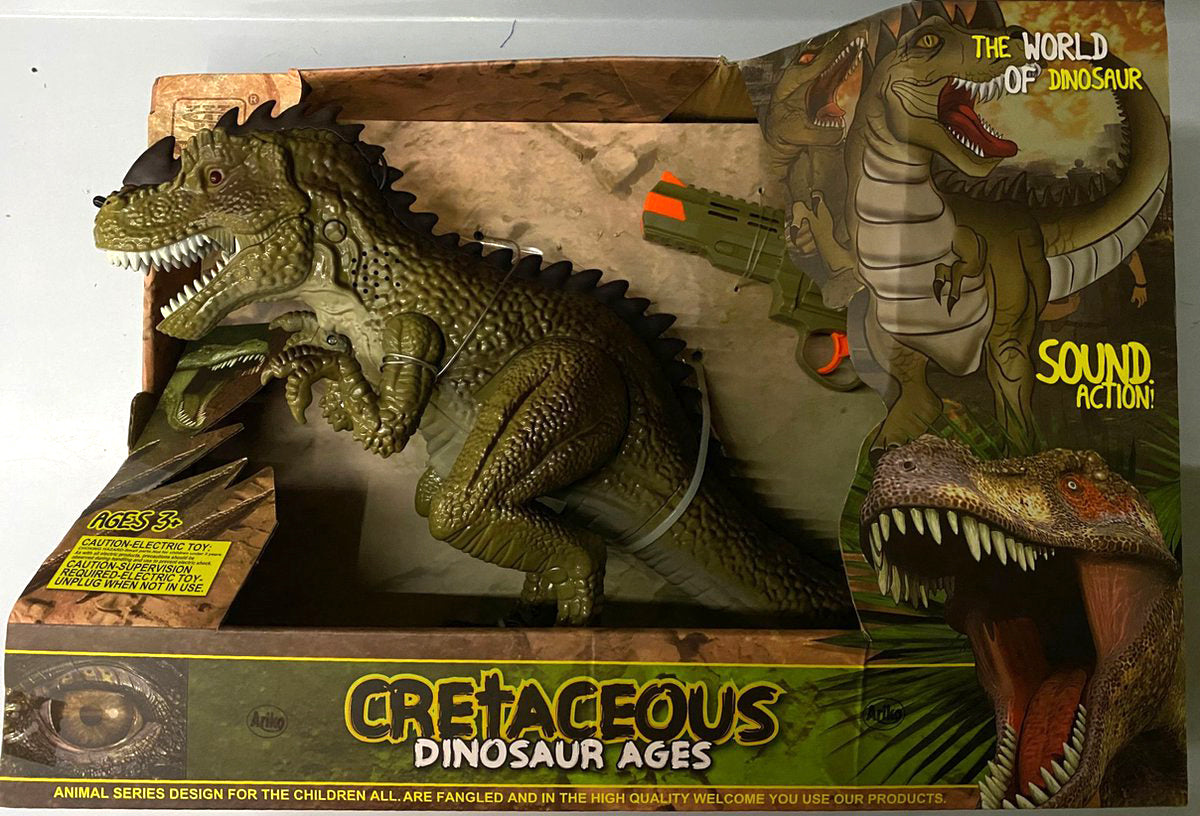 Ariko Beweegbare Dinosaurus met Pistool - Dino jager - Dino met stoom - met Licht en Geluid - Beweegbare onderdelen - Incl batterijen