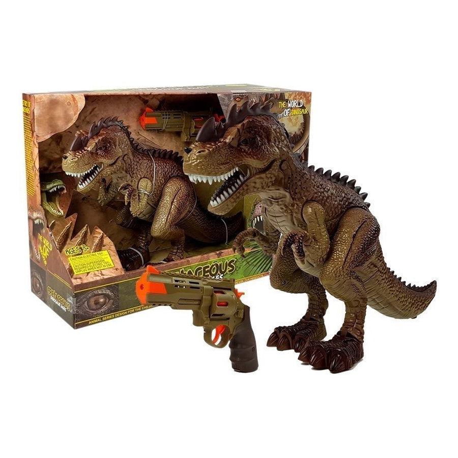 Ariko Beweegbare Dinosaurus met Pistool - Dino jager - Dino met stoom - met Licht en Geluid - Beweegbare onderdelen - Incl batterijen
