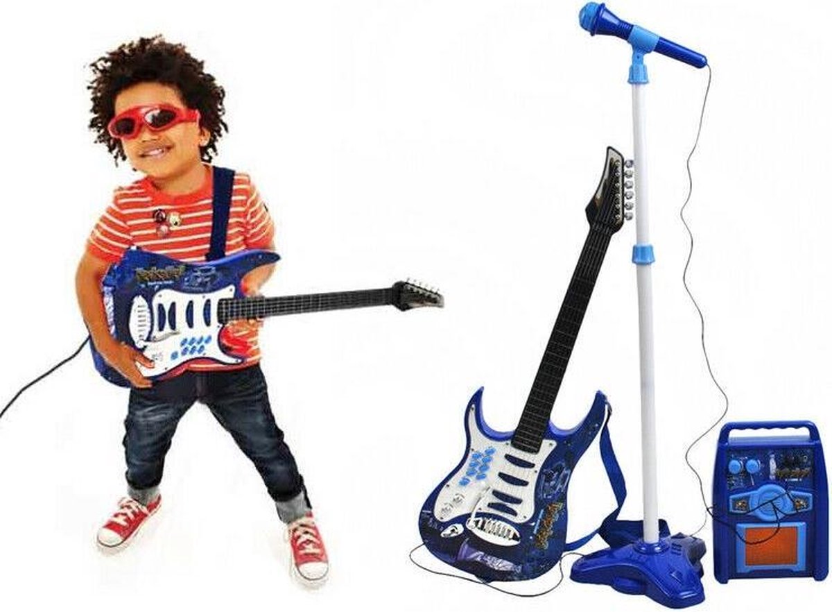 Ariko Elektrische gitaar speelgoed set met Microfoon en Amp versterker - Blauw