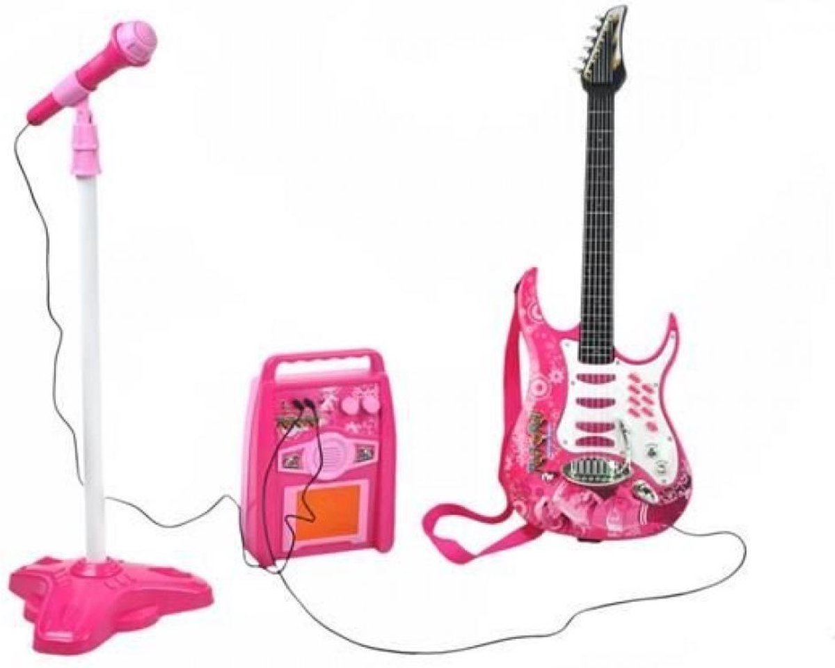 Ariko Elektrische gitaar speelgoed set met Microfoon en Amp versterker - Roze