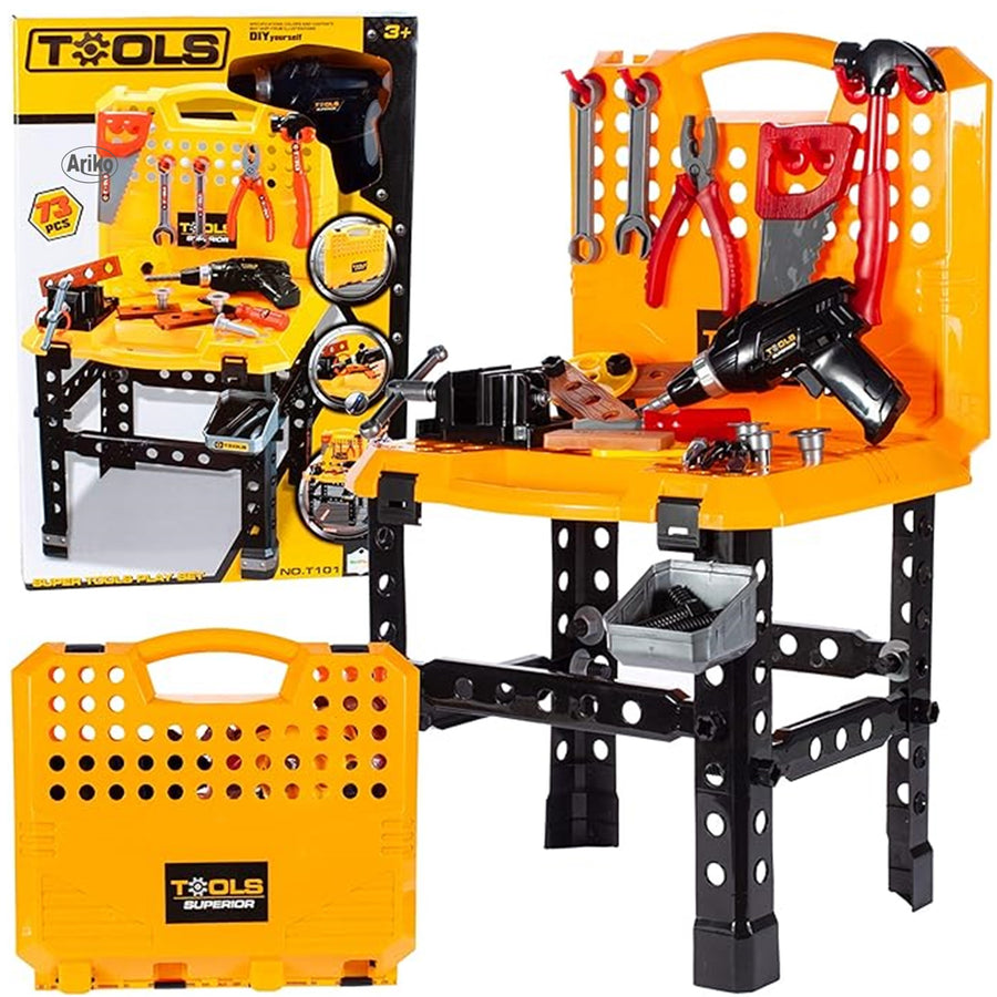 Ariko XXL Werkbank met gereedschap | 73 delig | Speelgoed gereedschap | Gereedschapset | Elektrische boormachine | Inclusief batterijen