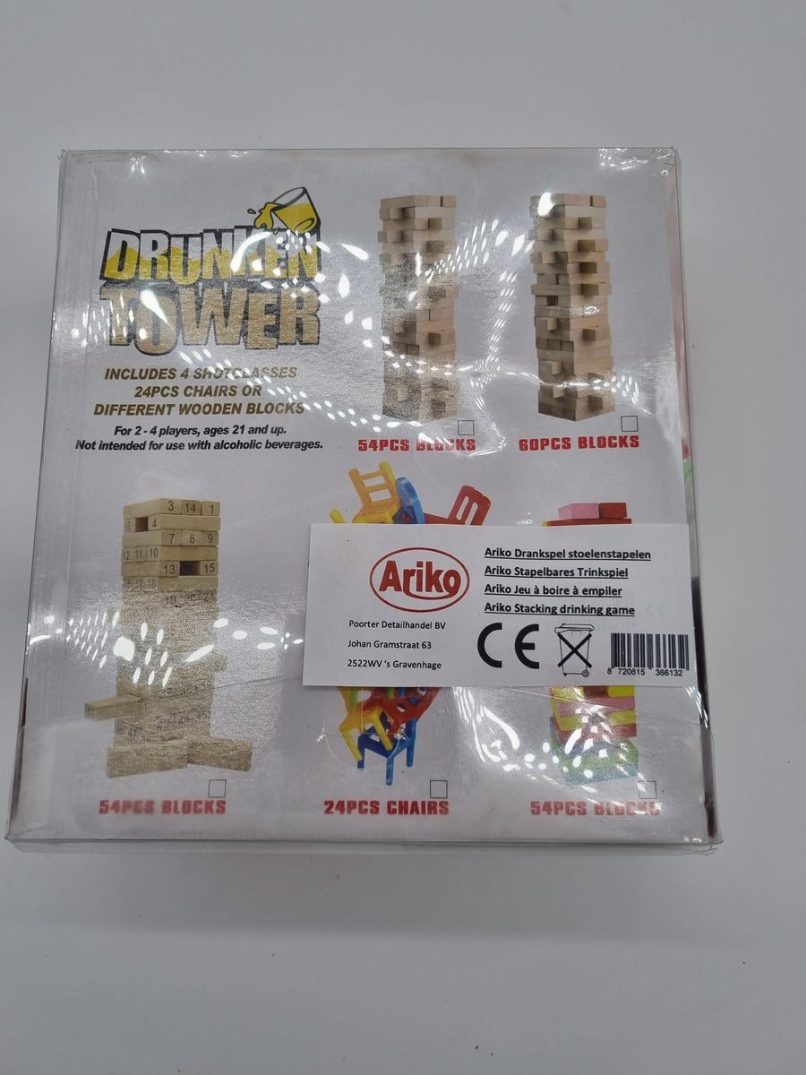 Ariko Drankspel Stoelen stapelen - Drank spel - Vallende stoelen - inclusief 4 glaasjes