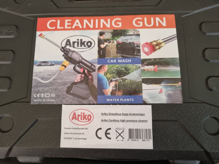 Ariko Draadloze hogedrukreiniger - met accu en oplader - hoge druk reiniger - instelbaar - ook te gebruiken als plantenspuit - 60 BAR - inclusief waterslang
