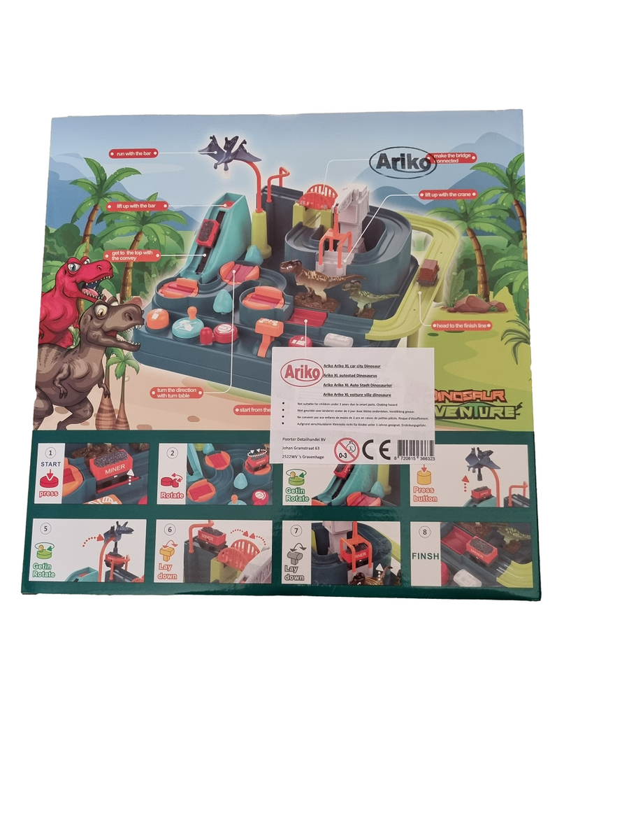 Ariko autostad dinosaurus XL - mijnwagons - 3 dinosaurussen - kraan - werkt zonder batterijen - Mechanische Racebaan