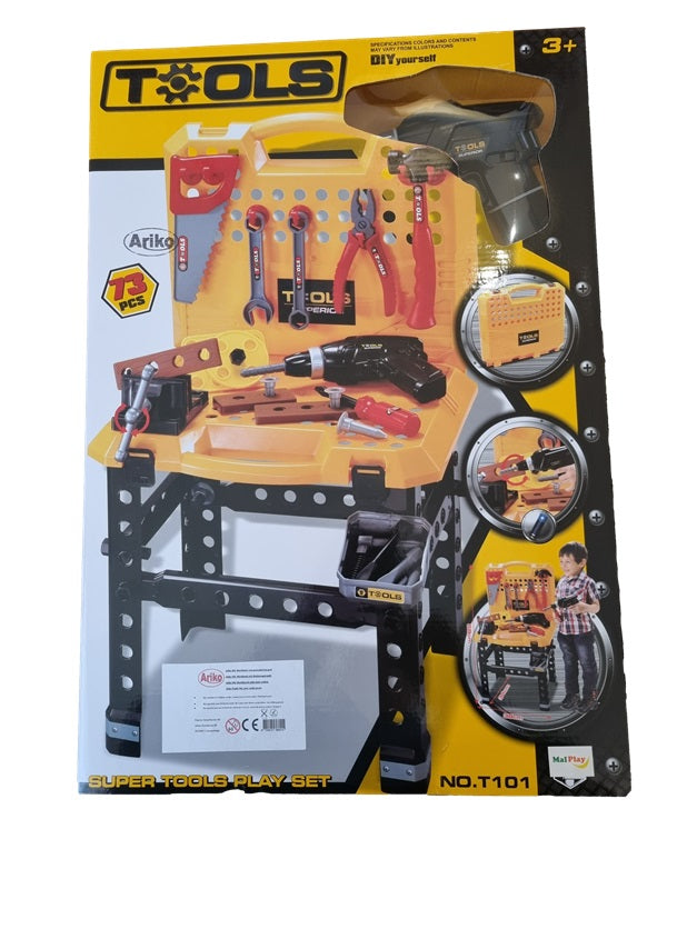 Ariko XXL Werkbank met gereedschap | 73 delig | Speelgoed gereedschap | Gereedschapset | Elektrische boormachine | Inclusief batterijen