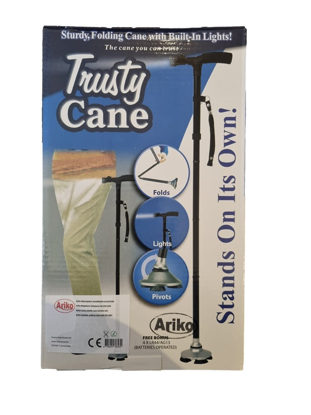 Ariko opvouwbare wandelstok met licht - instelbaar 85 tot 95 cm - met instelbaar led licht - stevige voet met antislip - blijft zelfstandig staan - inclusief batterijen