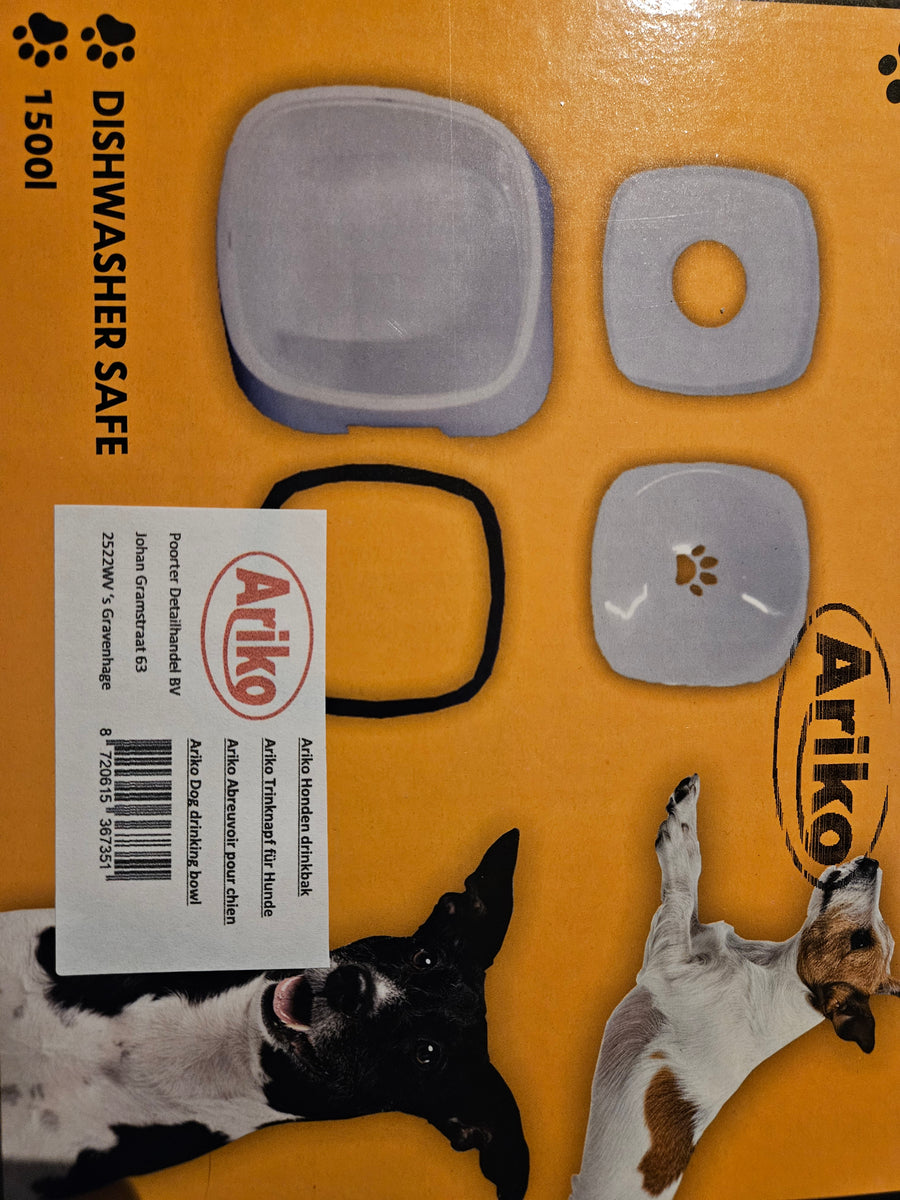 Ariko Drinkbak voor Huisdieren - Anti Lek en Spatvrij - Hygiënisch - Antislip - Vertraagd Drinken - Voorkomt Waterverontreiniging - Robuust - 1,5 Liter - Inclusief Opvouwbare Reisdrinkbakje