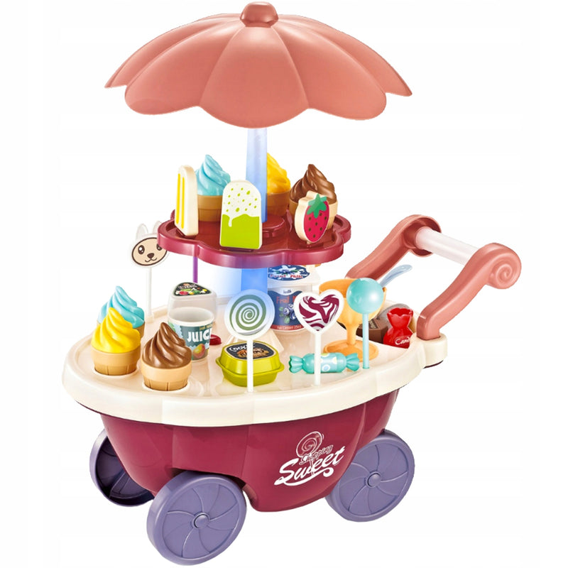 Ariko Speelgoed koffer snoepwagen winkel 36 delig - Snoep, Softijs, Lolly's en nog veel meer - handige meeneem koffer -  met licht en geluid - incl. 3 x AA batterijen