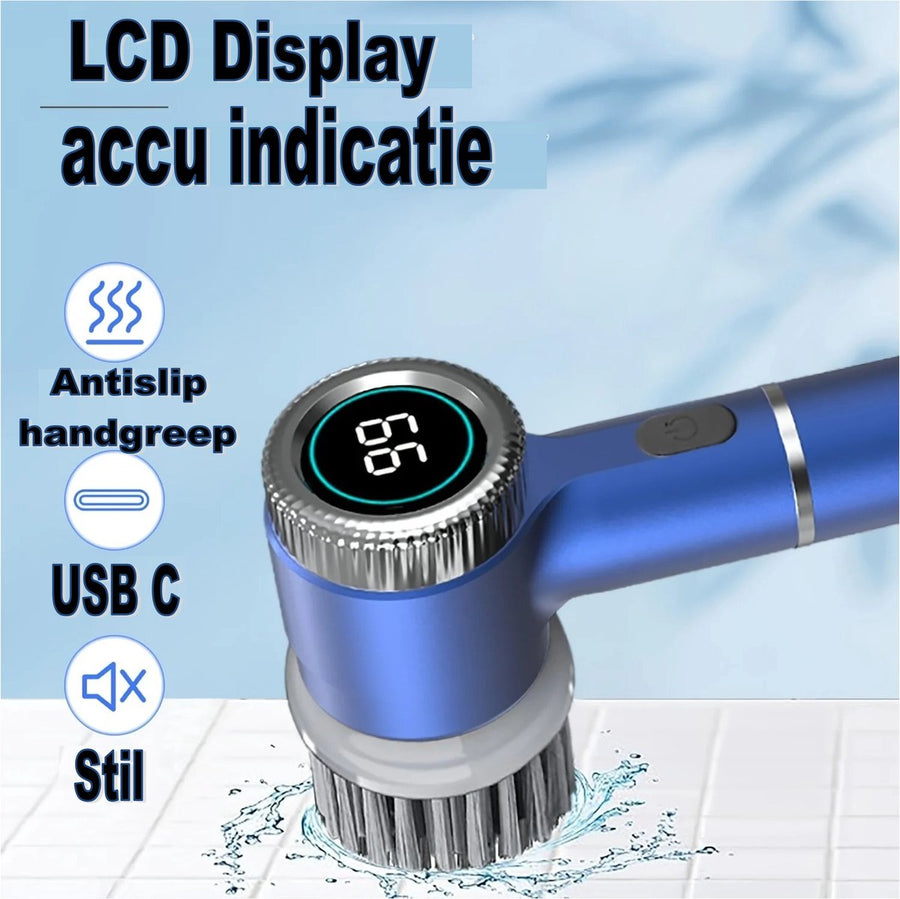 Ariko Elektrische Schoonmaak Borstel - Afwasborstel - Schoonmaakborstel - Krachtige 1500Mah Motor - 3 Standen - 5 Verschillende Koppen - Draadloos - Stil - Wit