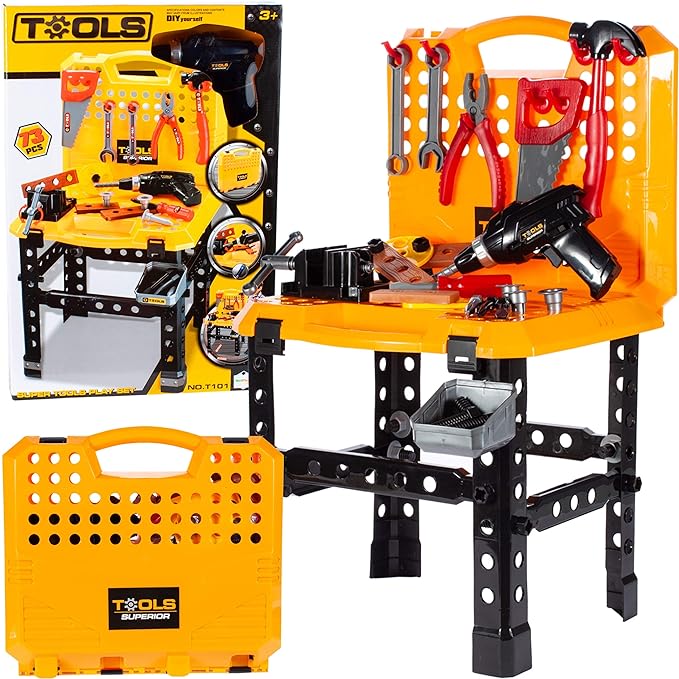Ariko XXL Werkbank met gereedschap | 73 delig | Speelgoed gereedschap | Gereedschapset | Elektrische boormachine | Inclusief batterijen