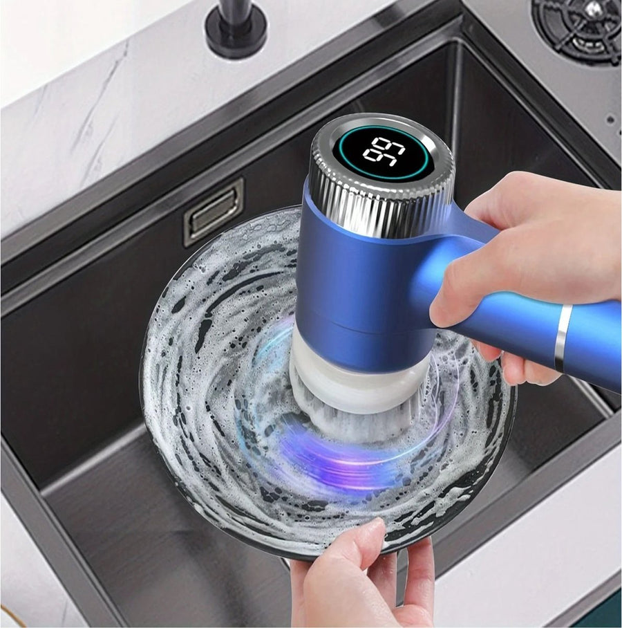 Ariko Elektrische Schoonmaak Borstel - Afwasborstel - Schoonmaakborstel - Krachtige 1500Mah Motor - 3 Standen - 5 Verschillende Koppen - Draadloos - Stil - Wit