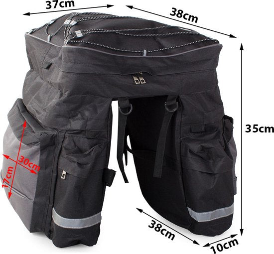 Ariko XXL Fietsdraagtas met regenhoes - Fietstas - Met ritsen en spanbandjes - 7 zakken