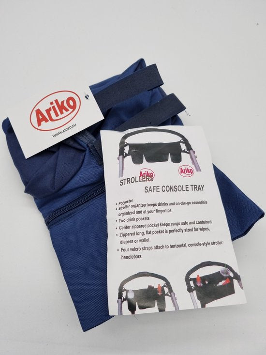 Ariko Kinderwagen organizer - buggy organizer - voor drinkfles - 4 zakken - ritssluiting - blauw