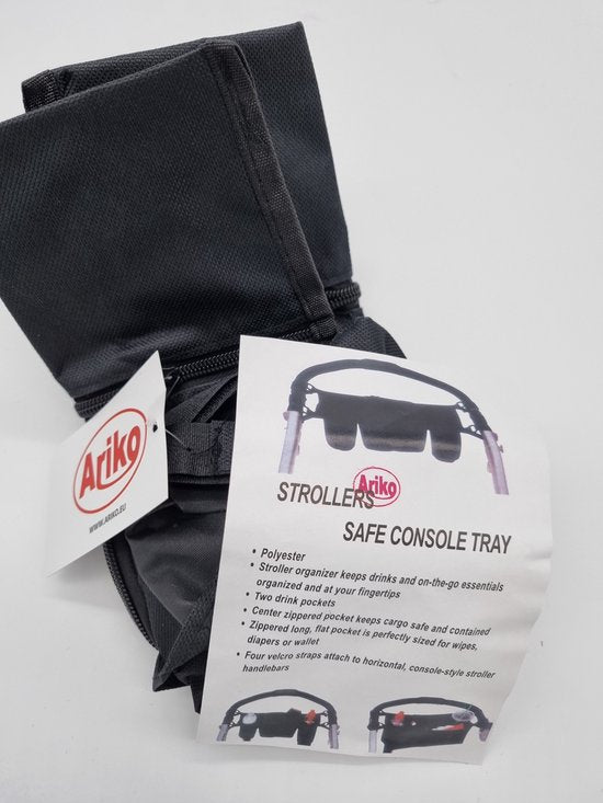 Ariko Kinderwagen organizer - buggy organizer - voor drinkfles - 4 zakken - ritssluiting - zwart