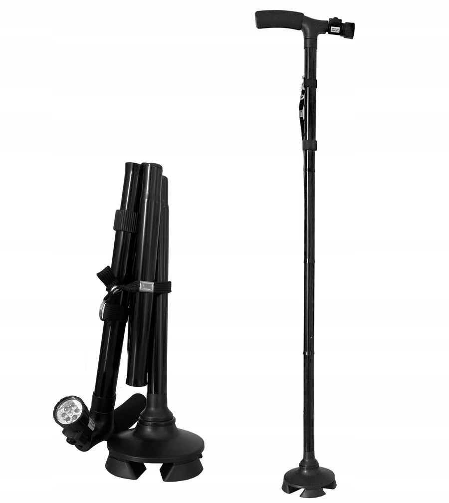 Ariko opvouwbare wandelstok met licht - instelbaar 85 tot 95 cm - met instelbaar led licht - stevige voet met antislip - blijft zelfstandig staan - inclusief batterijen