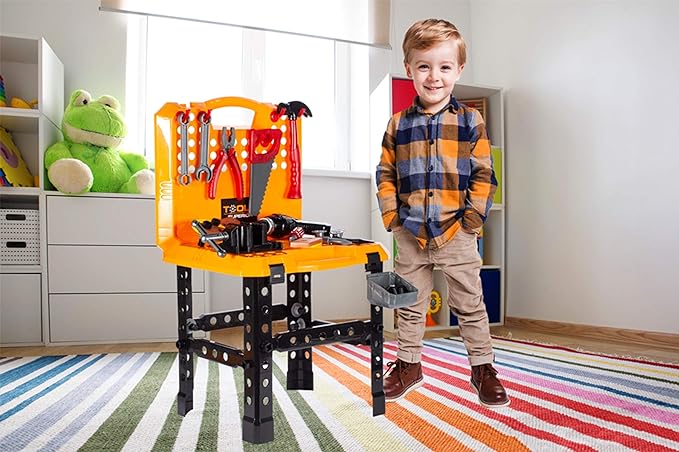 Ariko XXL Werkbank met gereedschap | 73 delig | Speelgoed gereedschap | Gereedschapset | Elektrische boormachine | Inclusief batterijen