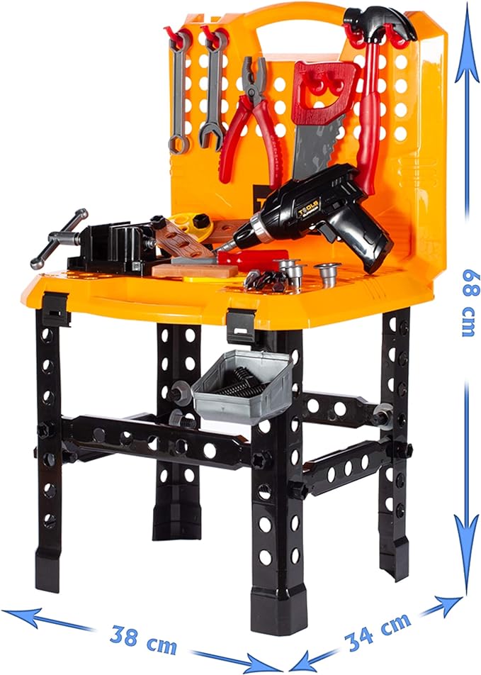 Ariko XXL Werkbank met gereedschap | 73 delig | Speelgoed gereedschap | Gereedschapset | Elektrische boormachine | Inclusief batterijen