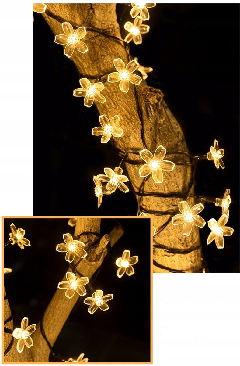 Ariko Solar Flower Tuin Verlichting - 7M - 50 LED WARM-WIT - met zonnepaneel - waterdicht - 8 instellingen