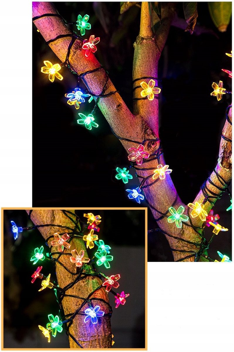 Ariko Solar Flower Tuin Verlichting - 7M - 50 LED MULTICOLOR - met zonnepaneel - waterdicht - 8 instellingen