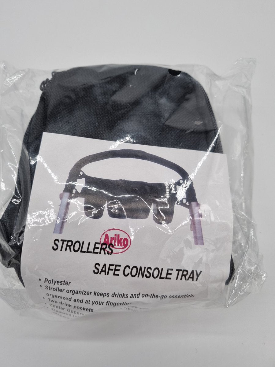 Ariko Kinderwagen organizer - buggy organizer - voor drinkfles - 4 zakken - ritssluiting - zwart