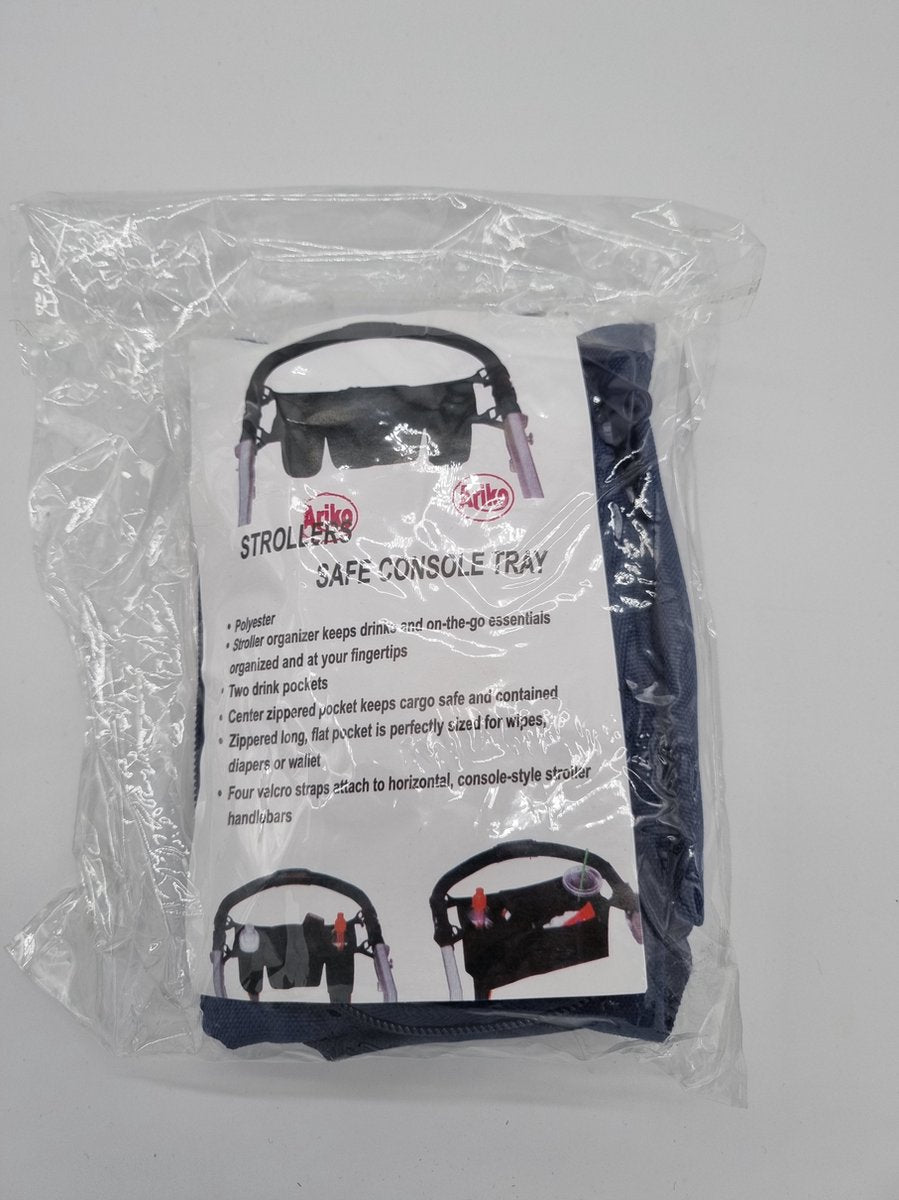 Ariko Kinderwagen organizer - buggy organizer - voor drinkfles - 4 zakken - ritssluiting - blauw