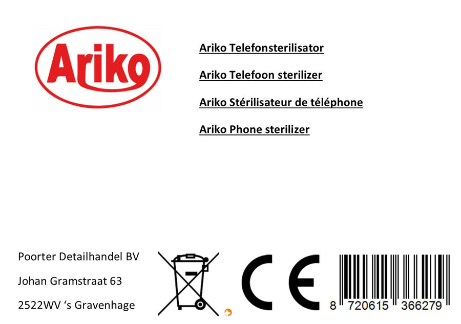 Ariko UV-STERILISATOR voor uw mobiele telefoon - 4 in 1 - Sterilisator - Oplader - Powerbank - tot 6,4 inch telefoons