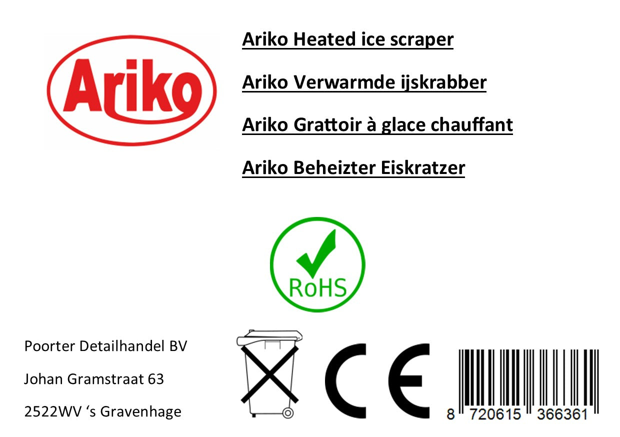 Ariko verwarmde elektrische ijskrabber - voor bevroren en besneeuwde ruiten - 180 graden krabber - extra lang draad 3 meter