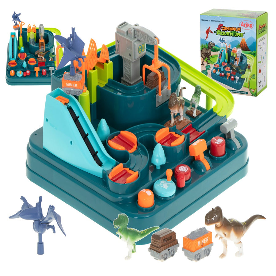Ariko autostad dinosaurus XL - mijnwagons - 3 dinosaurussen - kraan - werkt zonder batterijen - Mechanische Racebaan