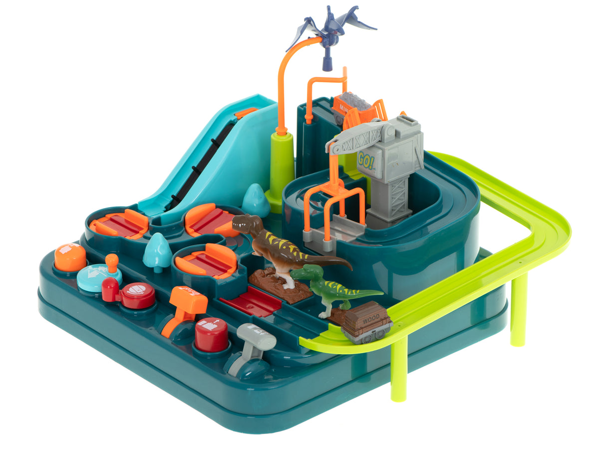 Ariko autostad dinosaurus XL - mijnwagons - 3 dinosaurussen - kraan - werkt zonder batterijen - Mechanische Racebaan
