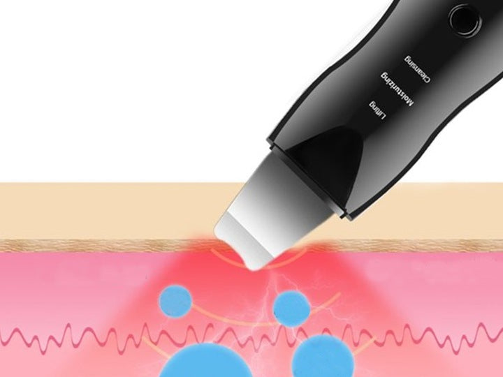 Ariko Ultrasoon Face Huidverjongingsapparaat – Blackhead remover - Skin scrubber - Zwart - Comedonenlepel - Mee Eter Verwijderaar - Gezichtsreiniger - Puisten - Verzacht rimpels - Anti Acne - Ultrasonic Spatel - Reiniging, Hydratatie & Versteviging