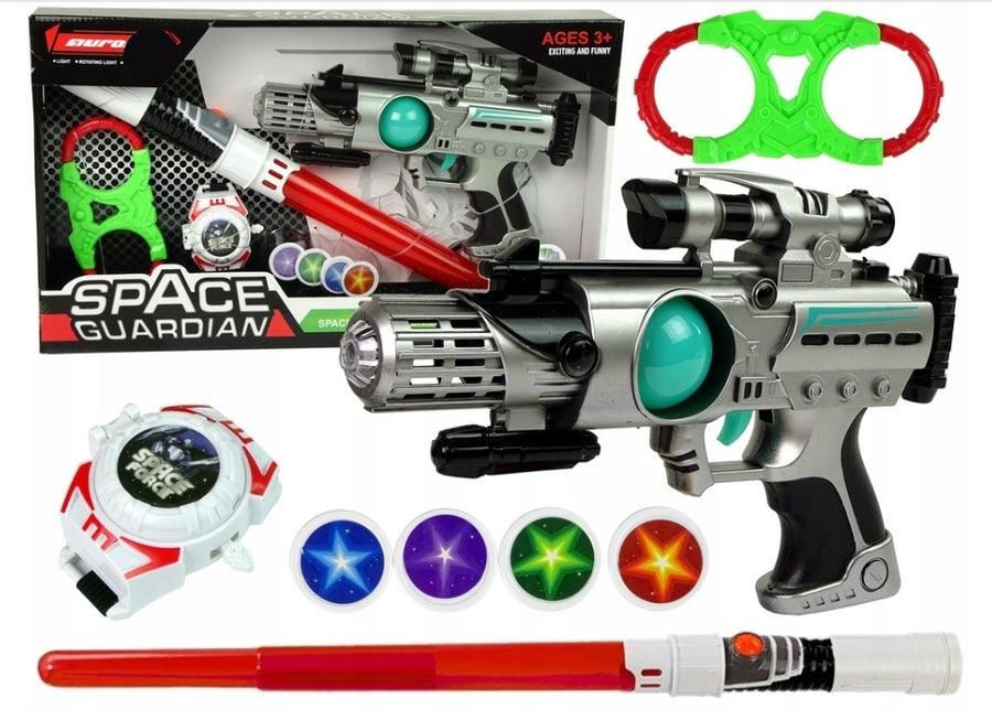 Ariko Space Warrior Set - Lichtzwaard-Handboeien-Schijfwerper-4 Kleuren Schijven-Inclusief Batterijen