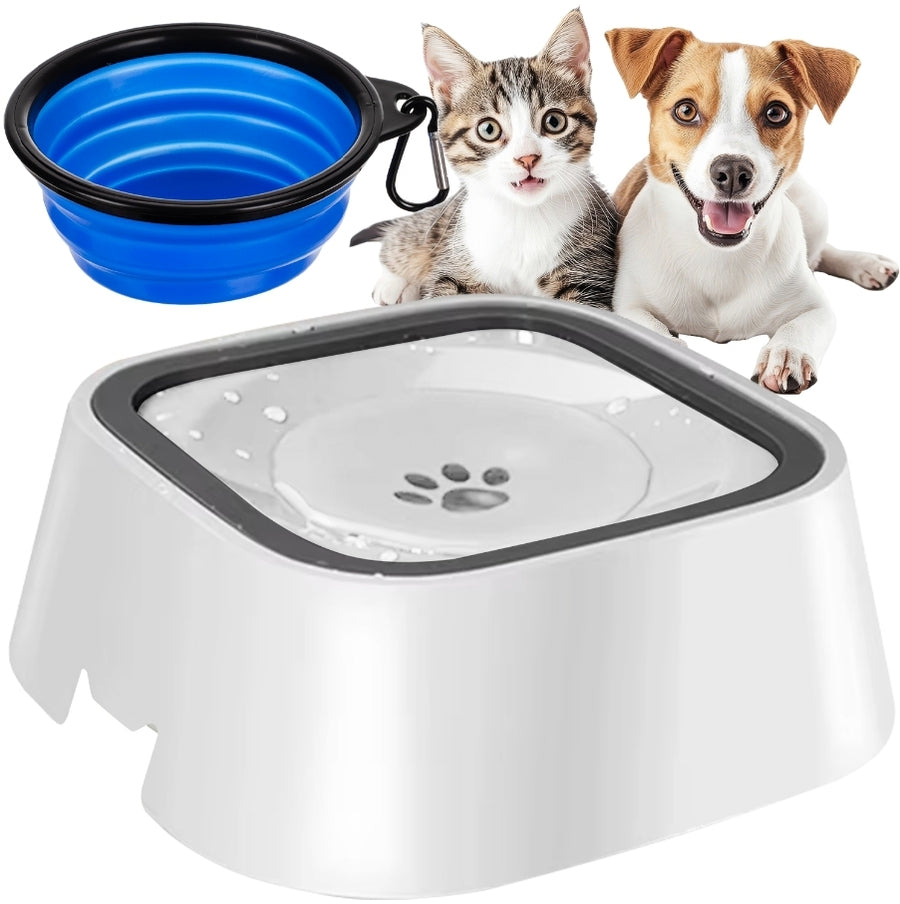 Ariko Drinkbak voor Huisdieren - Anti Lek en Spatvrij - Hygiënisch - Antislip - Vertraagd Drinken - Voorkomt Waterverontreiniging - Robuust - 1,5 Liter - Inclusief Opvouwbare Reisdrinkbakje