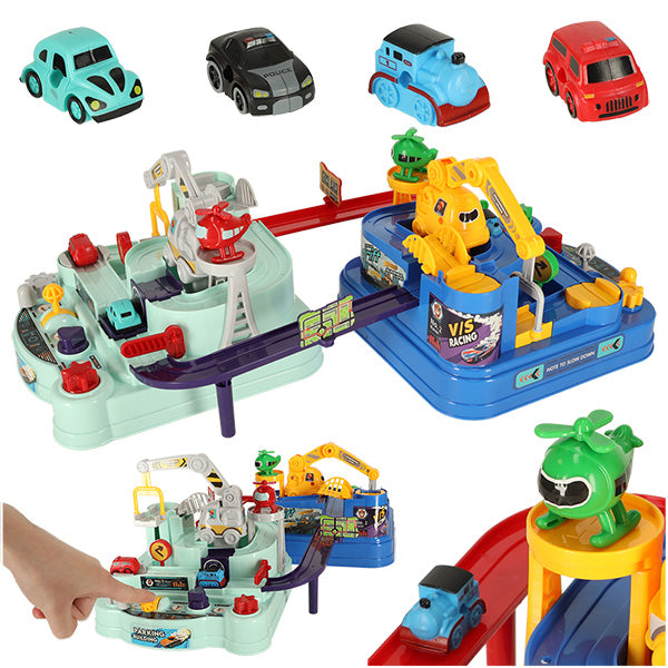 Ariko AutoStad Blauw - Auto Speelgoed met Accessoires - Helikopter - Politie -& 5 Jaar - Rescue City Speelgoed Auto - Mechanische Racebaan - Ambulance - Brandweer-XXL