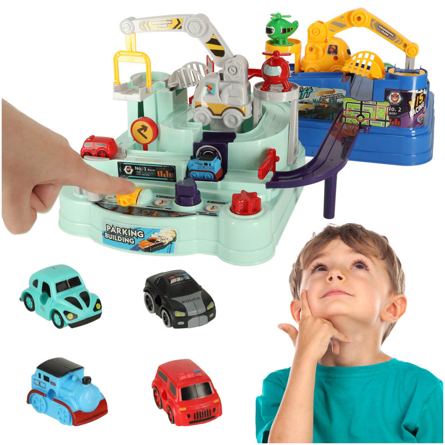 Ariko AutoStad Blauw - Auto Speelgoed met Accessoires - Helikopter - Politie -& 5 Jaar - Rescue City Speelgoed Auto - Mechanische Racebaan - Ambulance - Brandweer-XXL