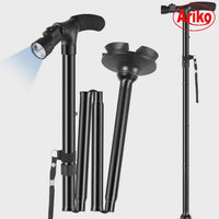Ariko opvouwbare wandelstok met licht - instelbaar 85 tot 95 cm - met instelbaar led licht - stevige voet met antislip - blijft zelfstandig staan - inclusief batterijen