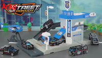 Ariko Politie Street Convoy Garage en Tankstation - 54 Pcs - 2 Auto's - Helikopter - Zelf in elkaar zetten