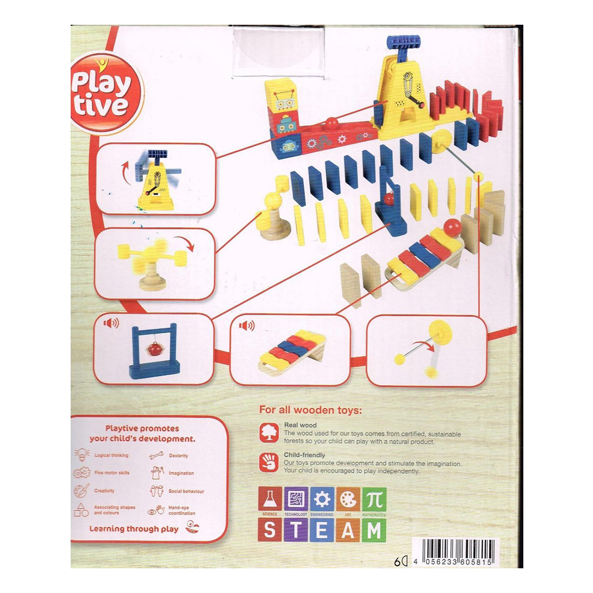 Domino run robot - Domino robot hout - FSC - vanaf 3 jaar - 54 delen - Kindvriendelijk