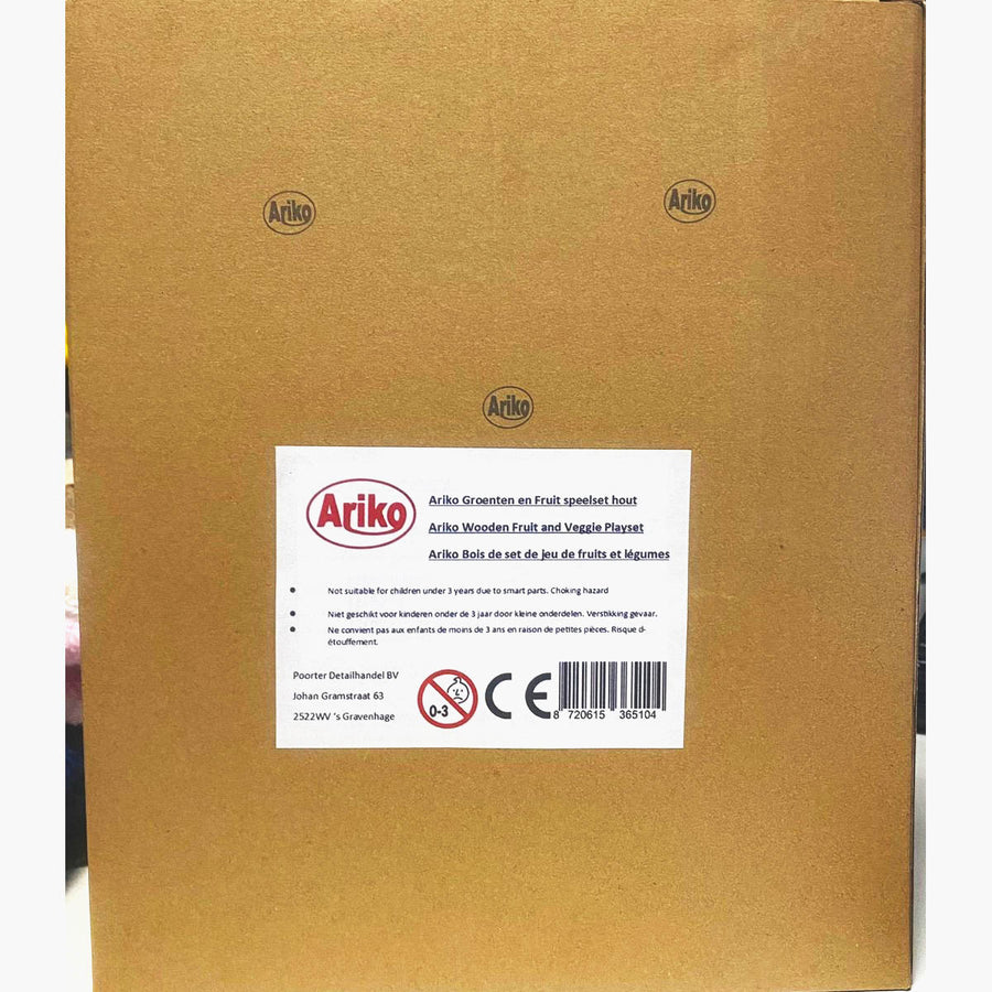 Ariko Houten Speelgoed set Fruit en Groente - 17 delig - Keuken accessoires - Winkeltje speelgoed - Speelgoedeten - Speelgoed fruit hout