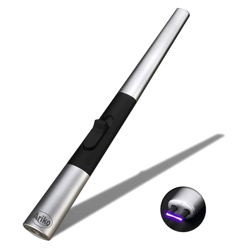 Ariko Luxe Plasma Arc Aansteker (Zilver) in Cadeaudoos | USB- oplaadbaar | Vlamloze elektrische aansteker voor keuken, kaars, BBQ of openhaard | In- en outdoor | Chique design