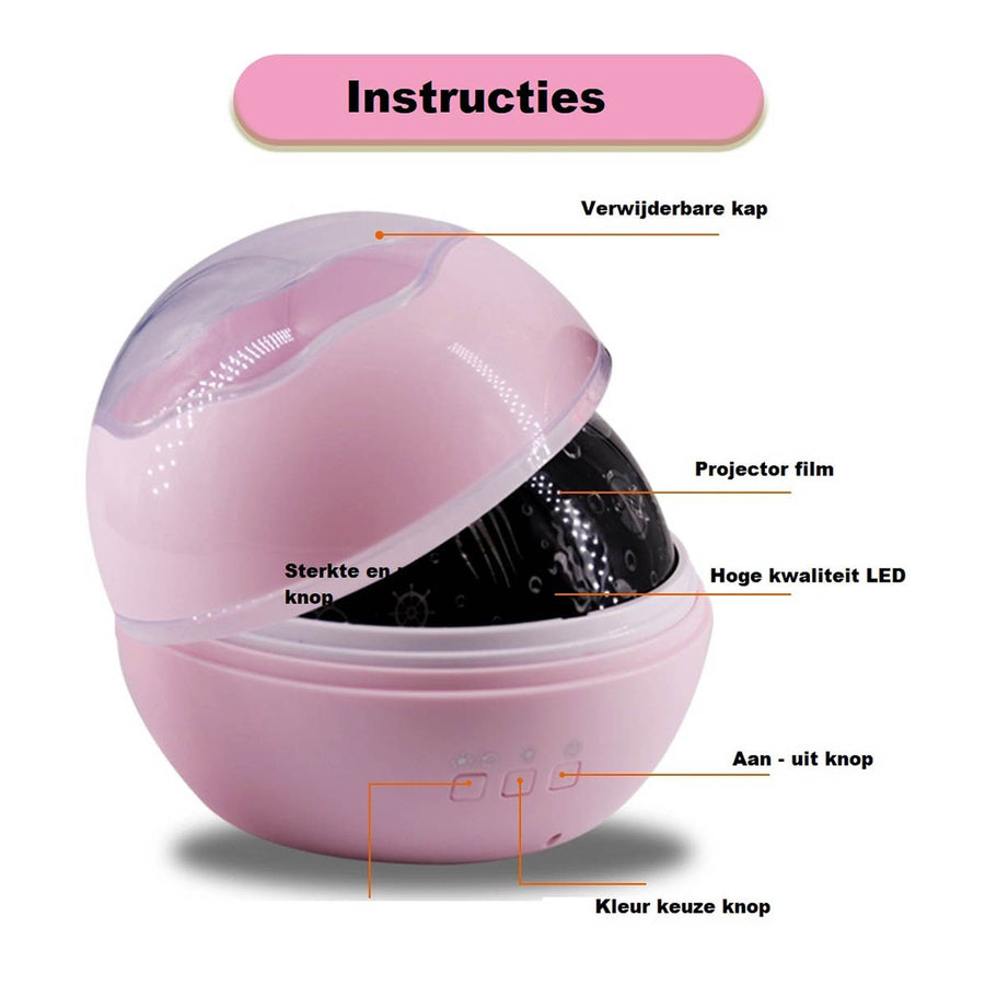 Ariko Nachtlampje Sterren Galaxy Projector Sterrenhemel Star Projector - Sterren of zeedieren Projector - 6 Lichtkleuren - Nachtlampje Kinderen - Roze