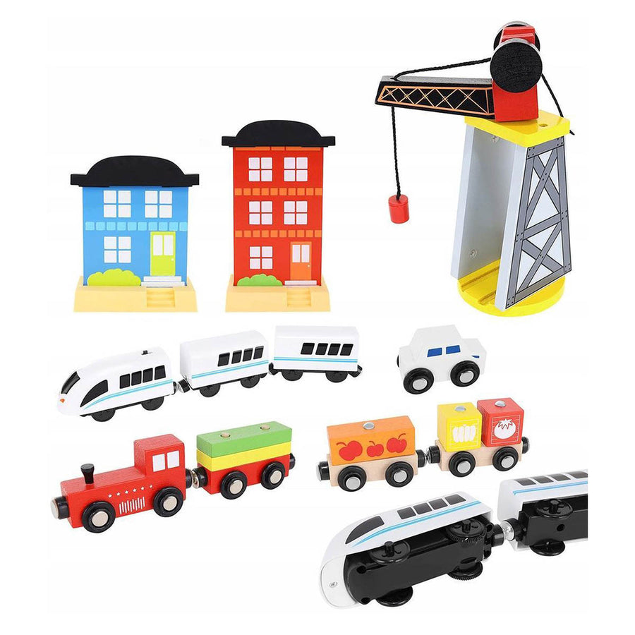 XXL Elektrische Houten Treinbaan Set - Set Met Elektrische Trein Met Locomotief - Speelgoedtrein Spoorbaan Rails - Spoorweg Treinset Electrisch - Treinset - 88-Delig - 330 Centimeter - Ariko