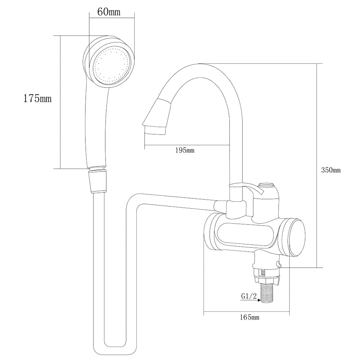 Ariko Elektrisch Verwarmd Kraan en douche - Elektrisch Instant kraan tot 60 ?c - LCD Digitaal - Niet Kokend Water - 3000W - Inclusief Douchekop